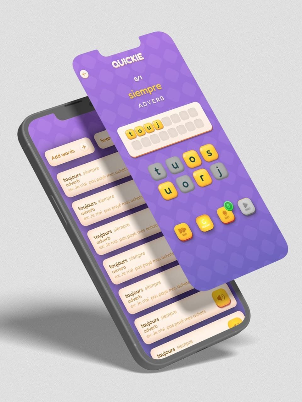 Pantalla del teclado del juego con una palabra por completar