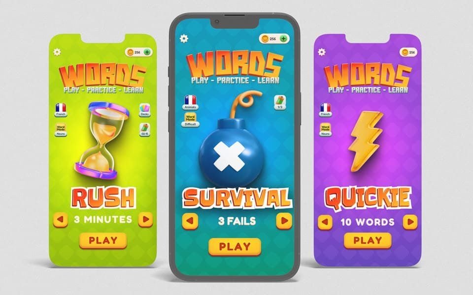 Los tres modos de juego lado a lado en tres celulares