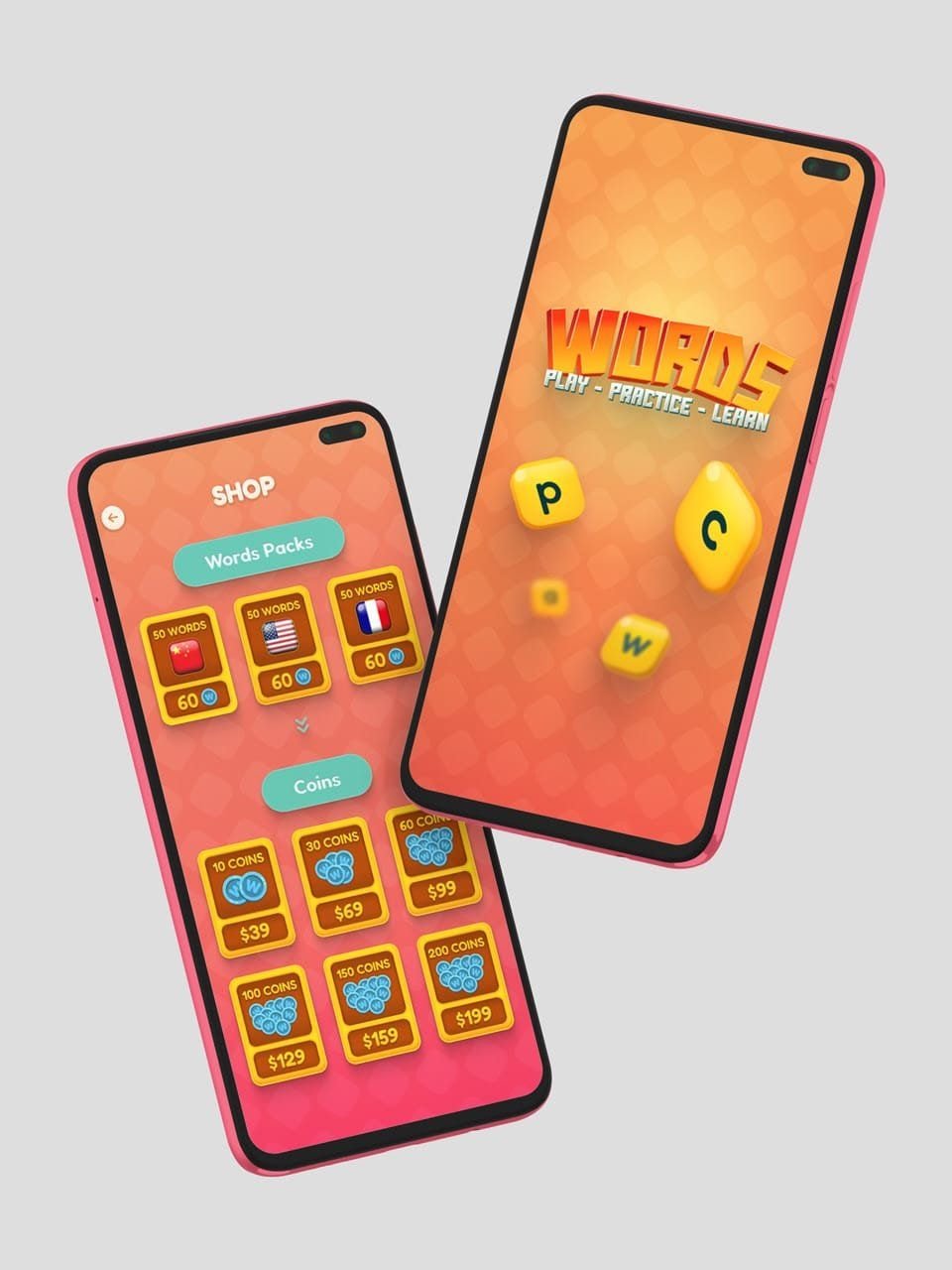 Dos celulares con la tienda de monedas y comodines