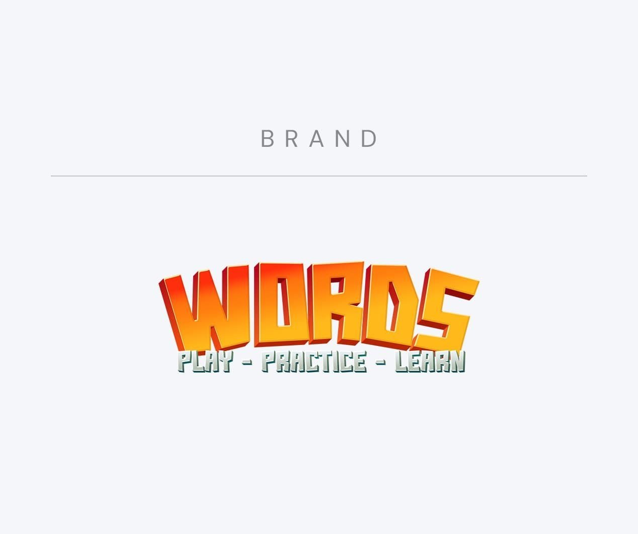 Logotipo de Words con el lema «play, practice, learn»